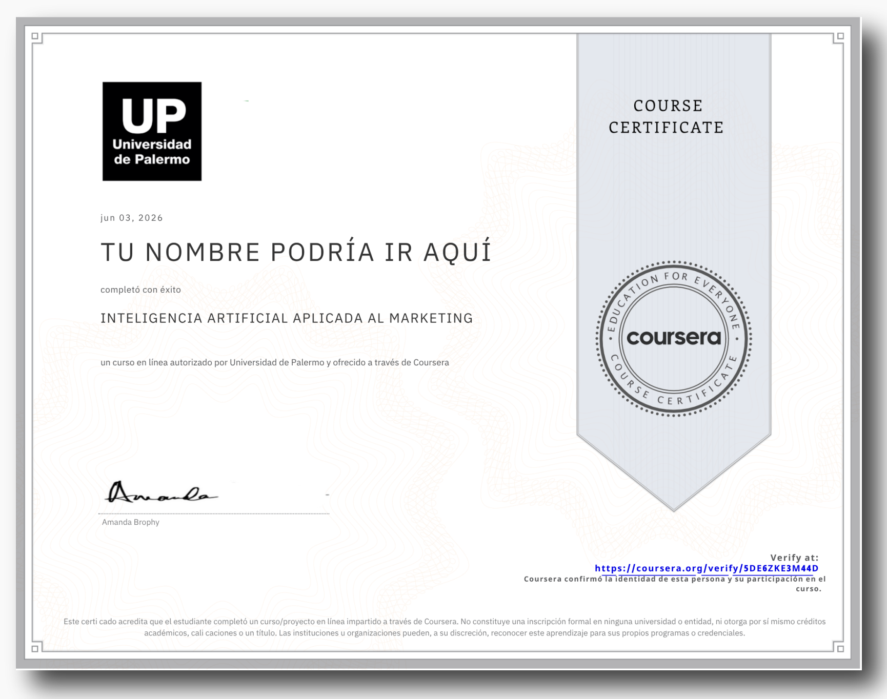 Certificado Universidad de Palermo